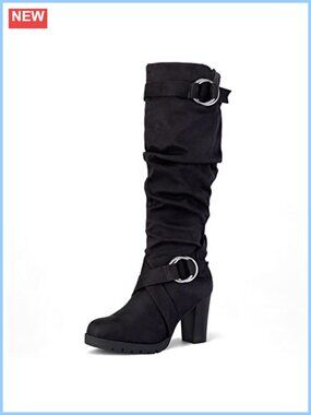 Women's Knee High Boots Chunky Block Heel Side Zipper